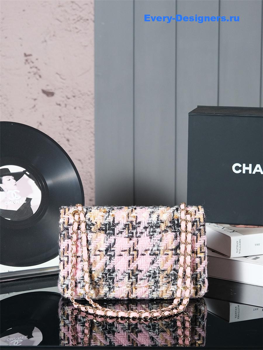 Ch**el black pink tweed flap bag