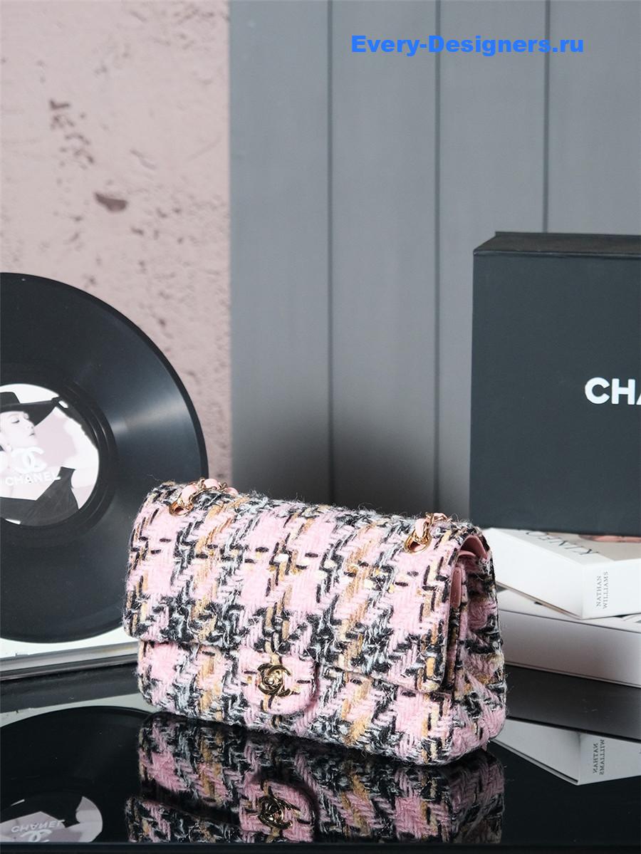 Ch**el black pink tweed flap bag