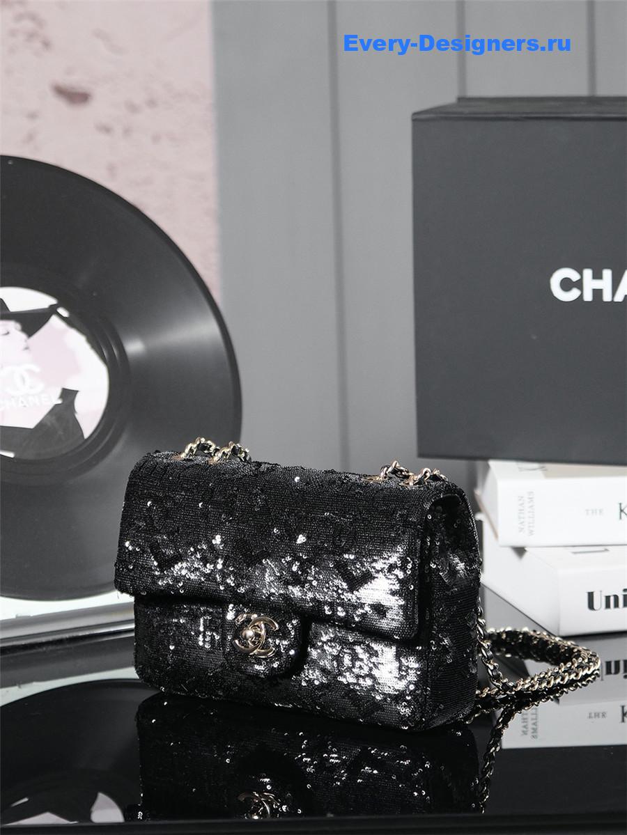 Ch**el logo black sequin bag