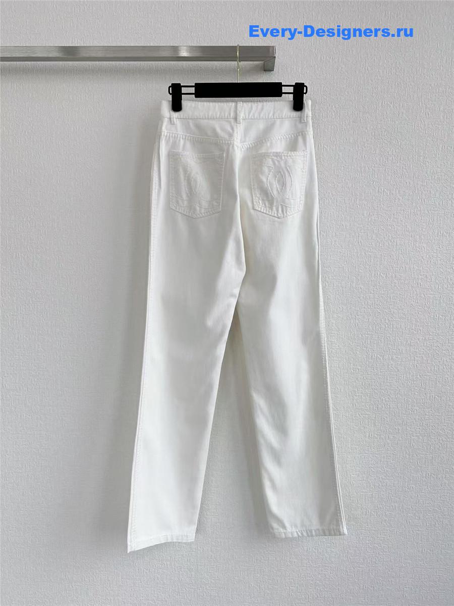 Ch**el thick line logo white jeans
