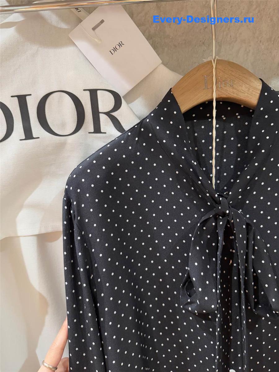 D10r navy silk polka dot blouse
