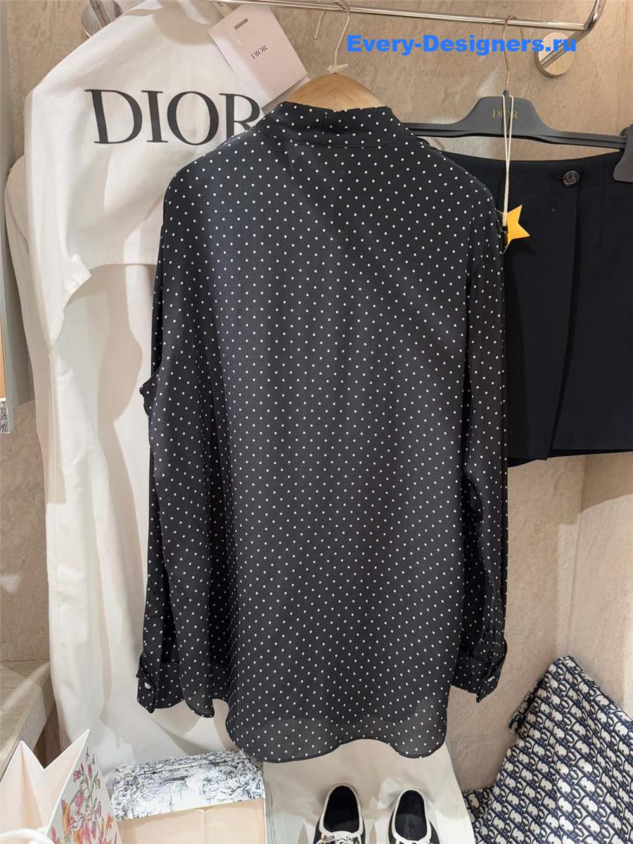 D10r navy silk polka dot blouse