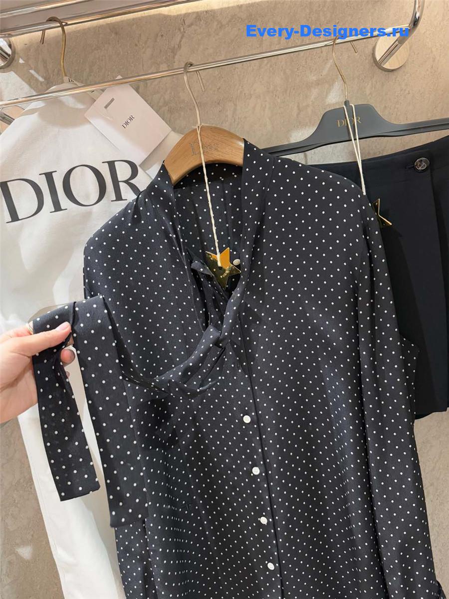 D10r navy silk polka dot blouse