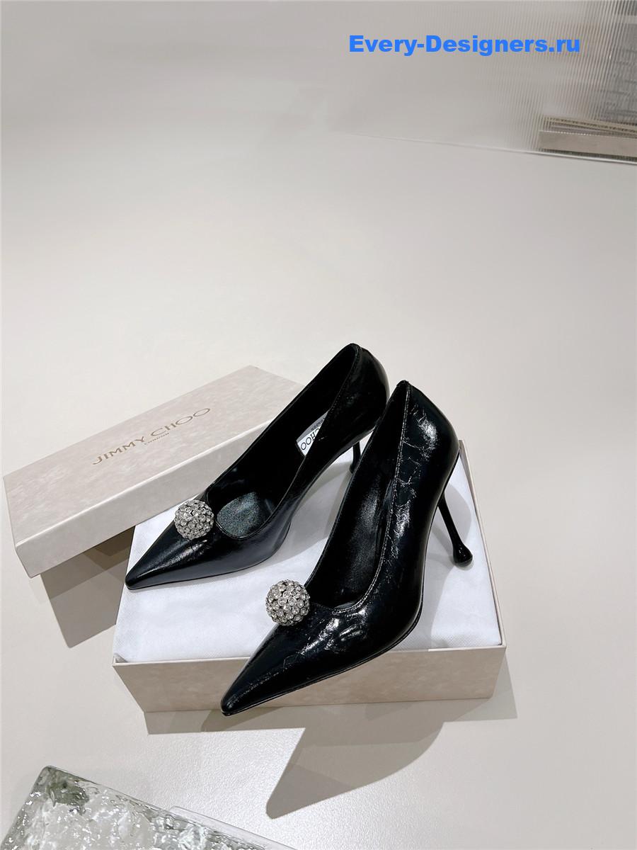 J1m*y Ch00 orb 95 embellished patent leather pumps in black