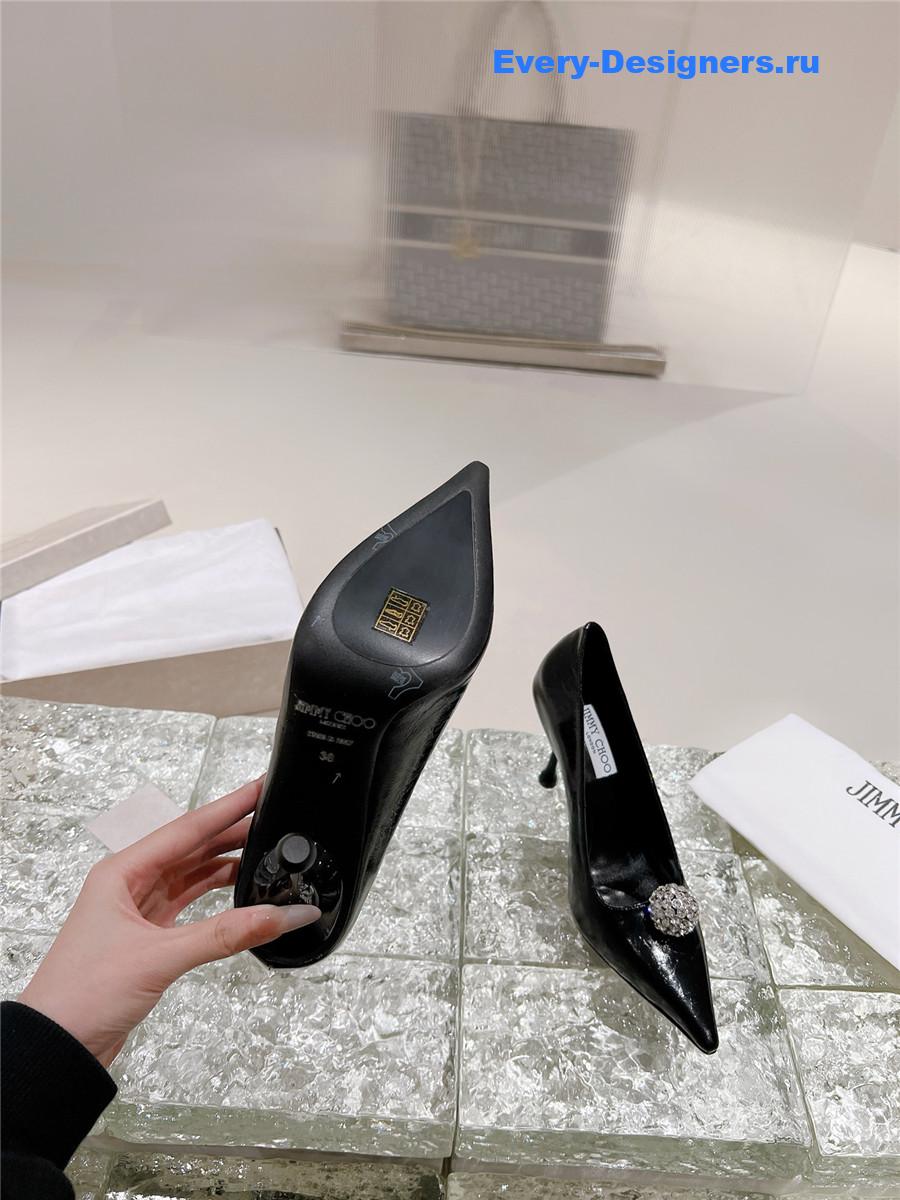 J1m*y Ch00 orb 95 embellished patent leather pumps in black