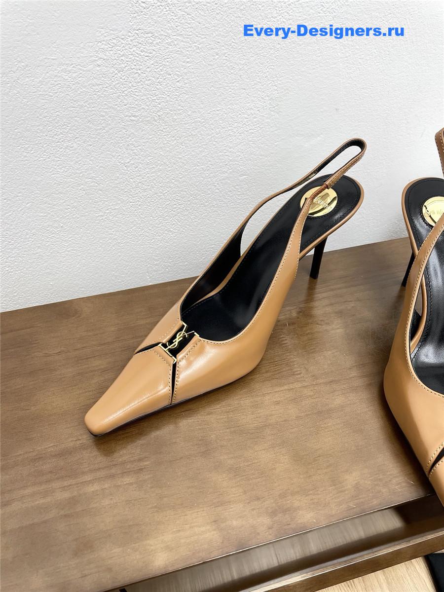 Sa1nt Lau*nt babylone cassandre leather pumps in brown