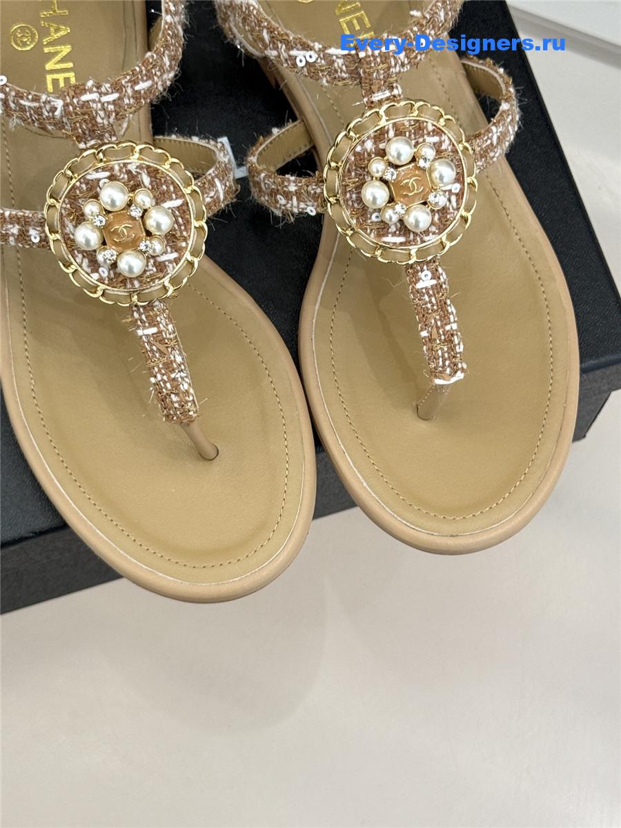 Ch**el camellia pearl beige flip flops
