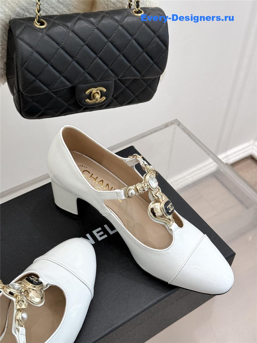 Ch**el chunky heels mary jane pumps white