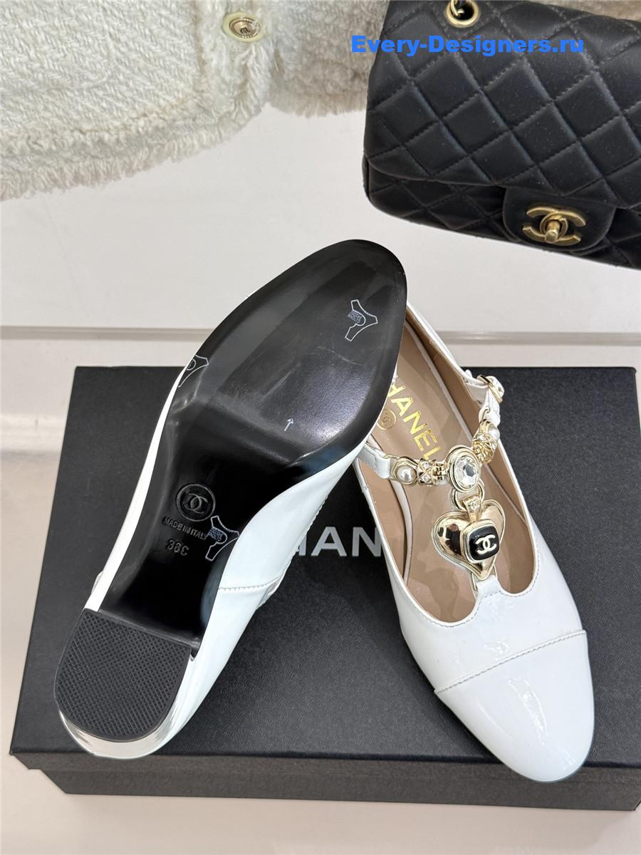 Ch**el chunky heels mary jane pumps white