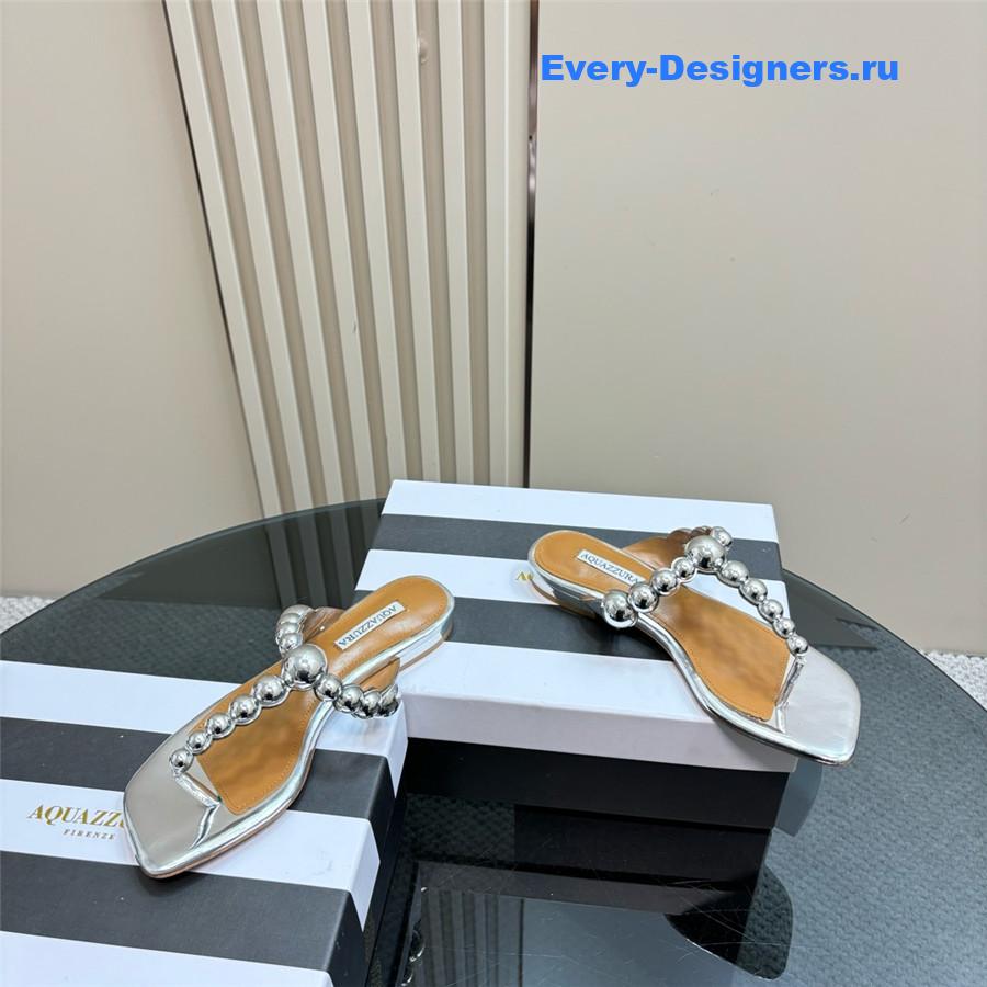 Aquazzura Silver Flat Flip Flops