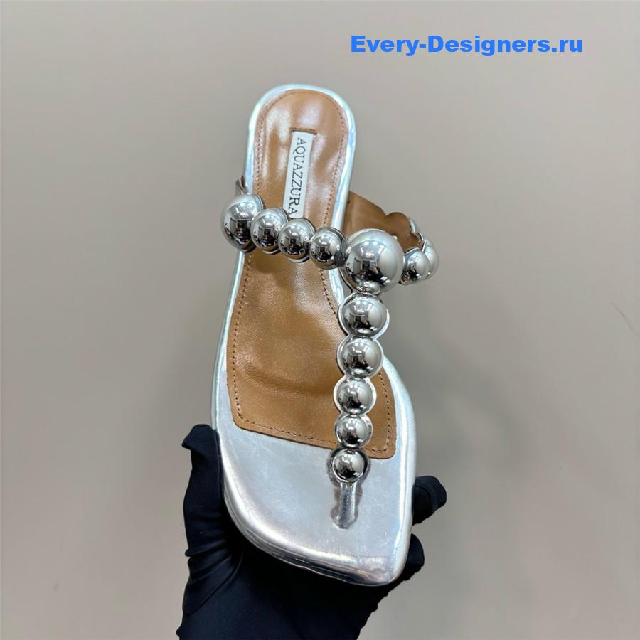 Aquazzura Silver Flat Flip Flops