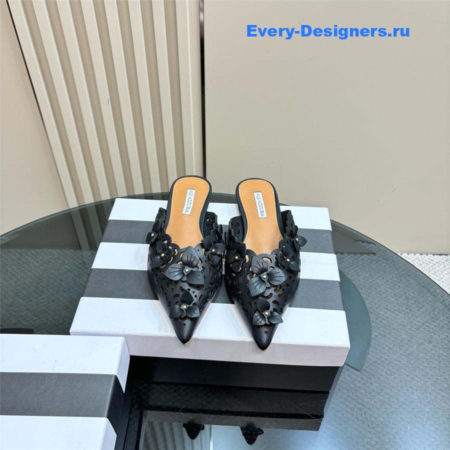 Aquazzura Black Pointed Flat Mules