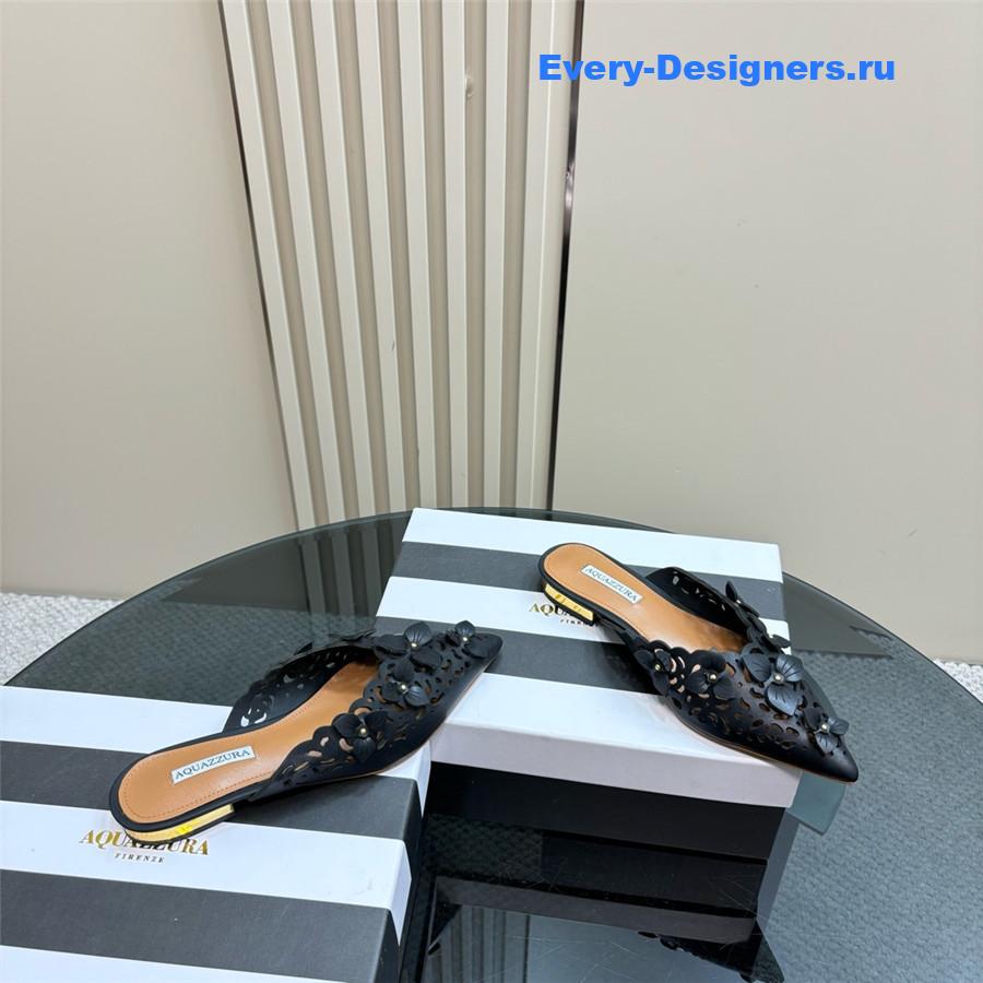 Aquazzura Black Pointed Flat Mules