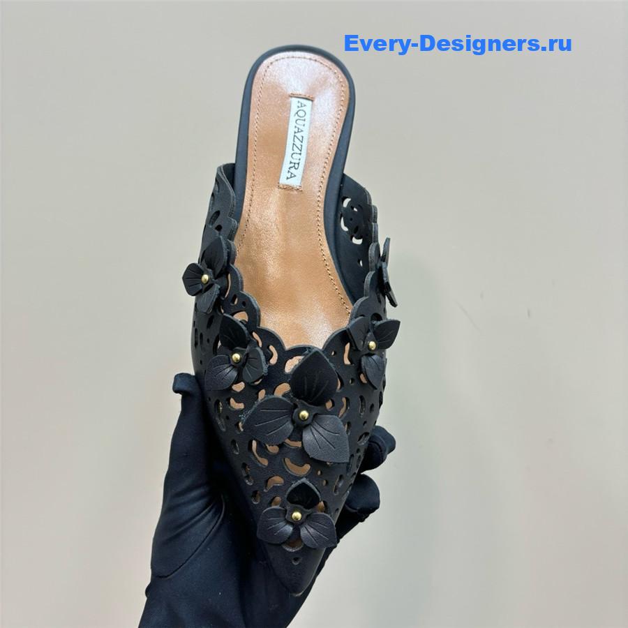 Aquazzura Black Pointed Flat Mules