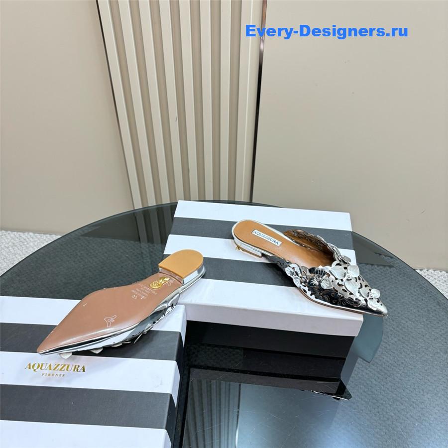 Aquazzura Silver Pointed Flat Mules