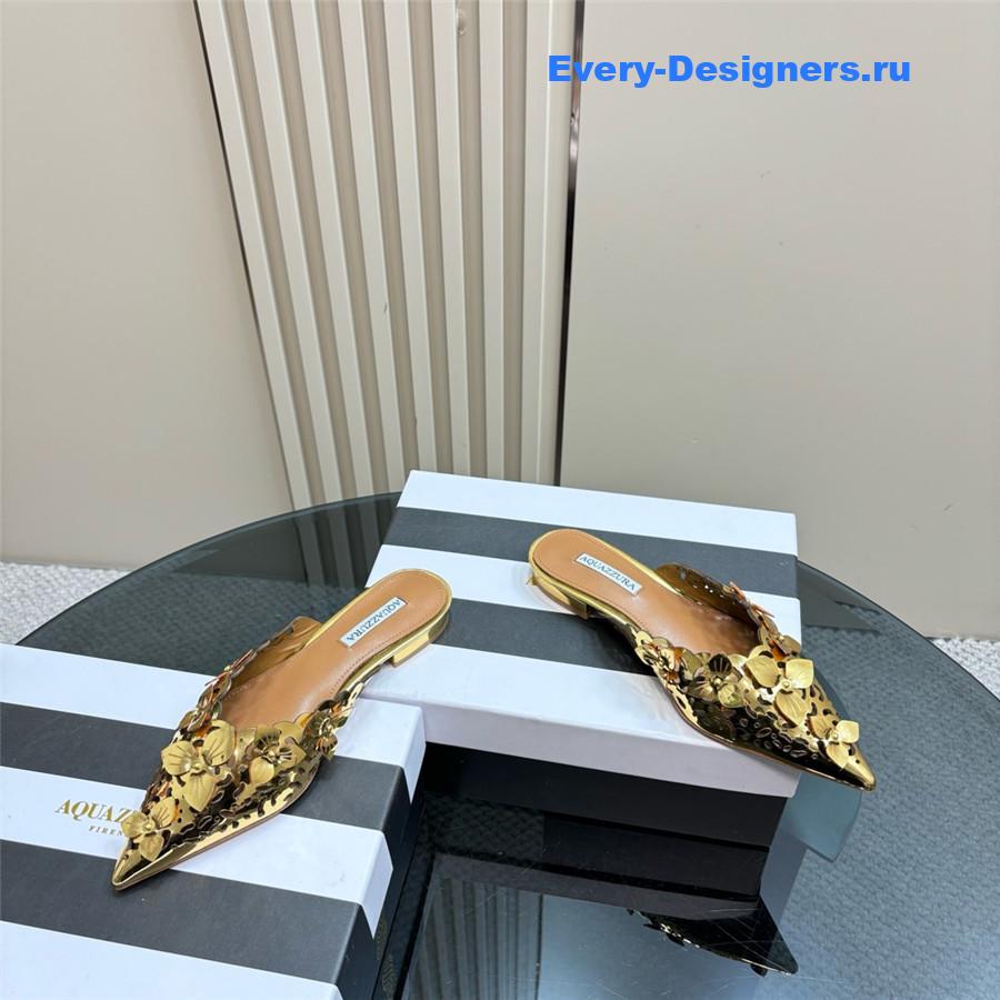 Aquazzura Gold Pointed Flat Mules