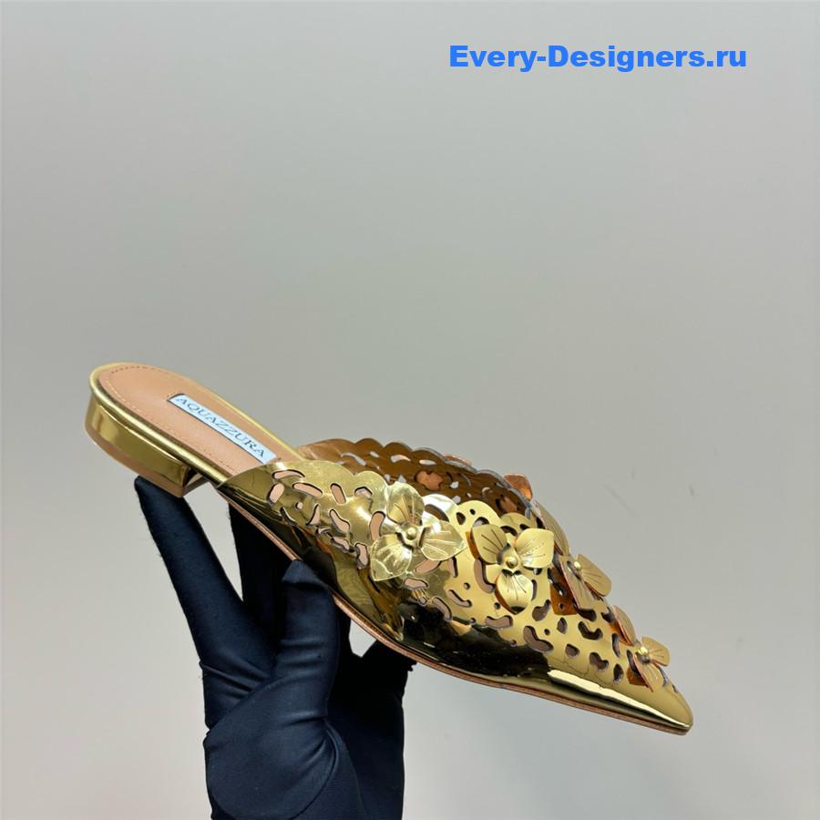 Aquazzura Gold Pointed Flat Mules