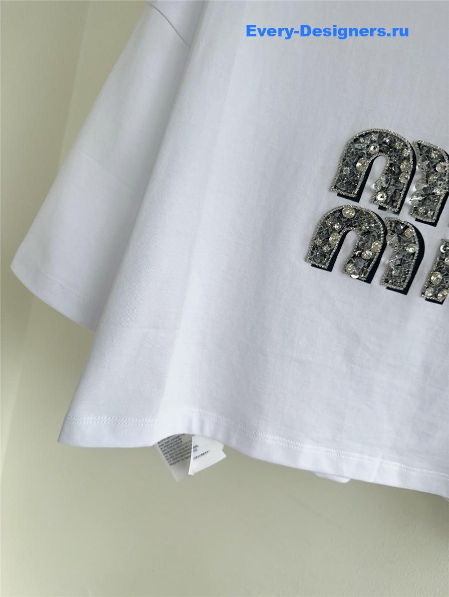 Miu Miu Crystal-Embellished Cotton T-shirt