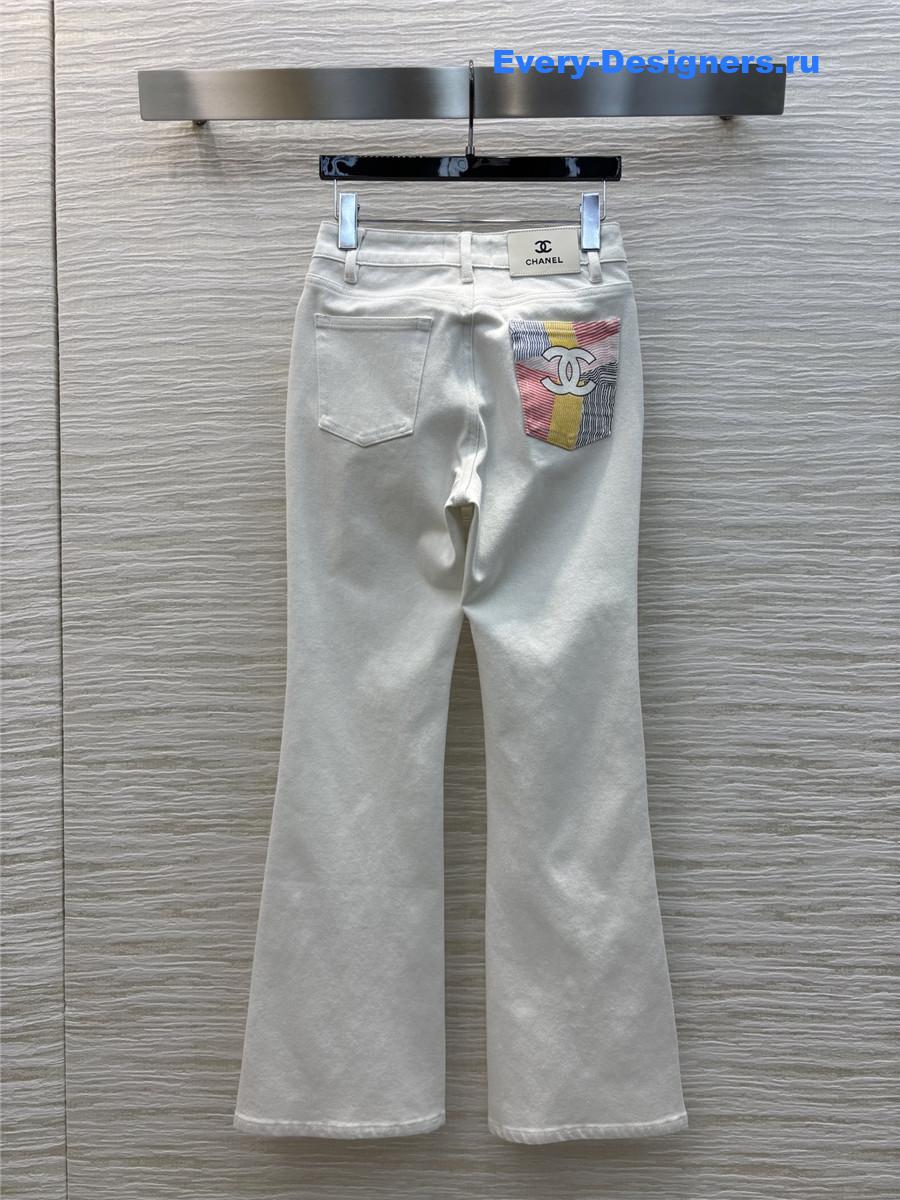 Ch**el white high-waisted flared-leg jeans