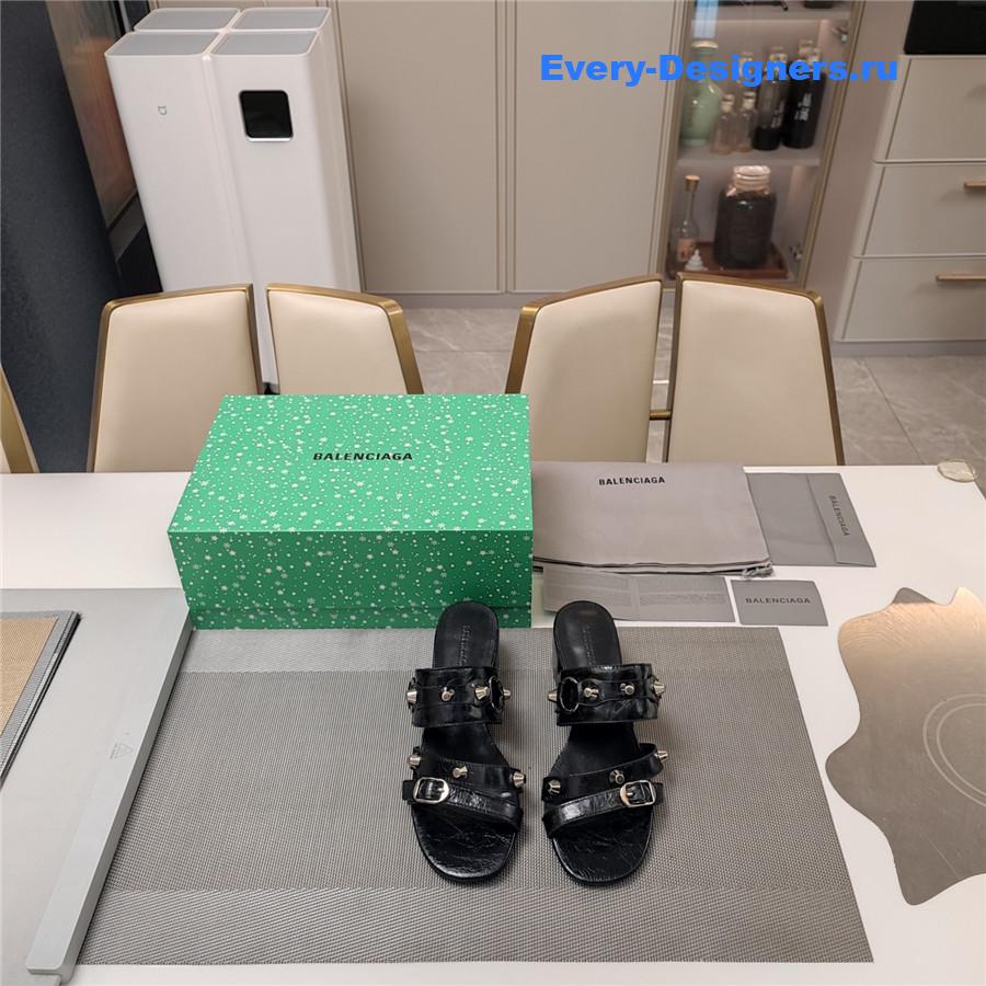 Ba1en*iaga black buckled mule heeled sandals