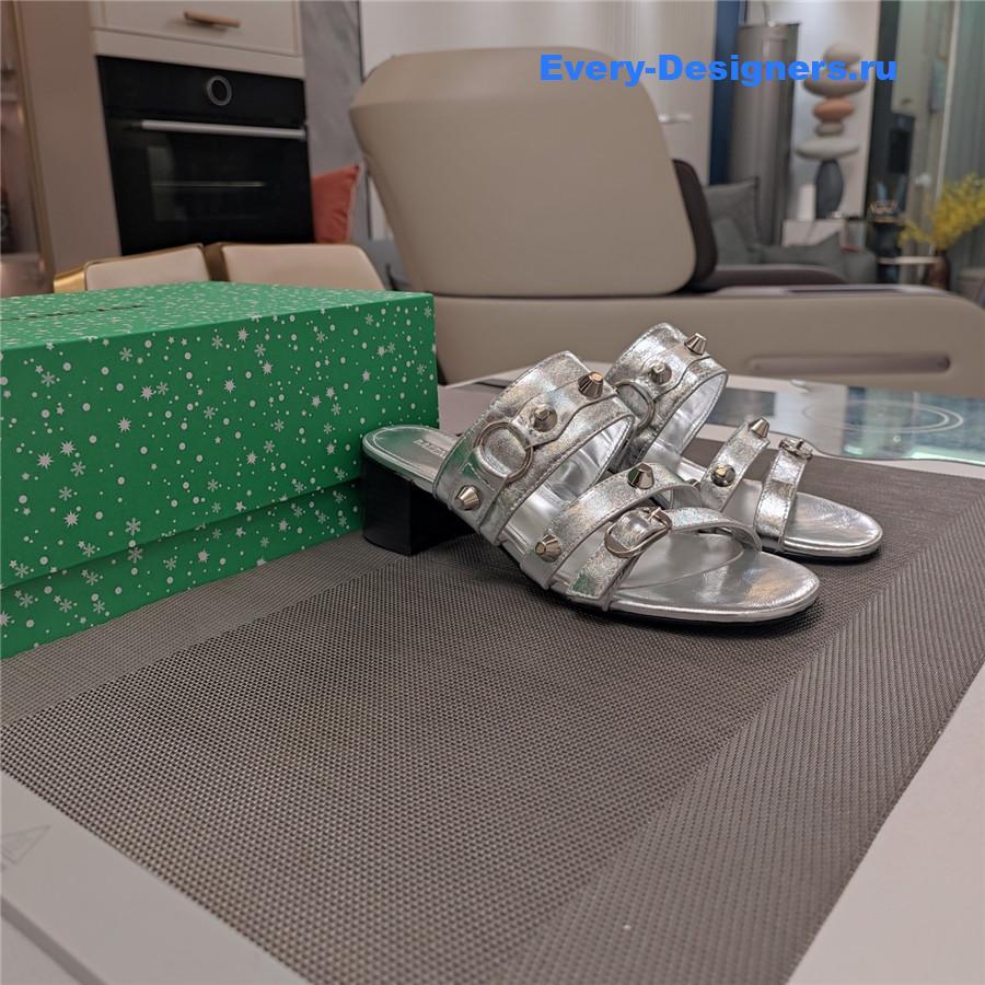 Ba1en*iaga silver buckled mule heeled sandals