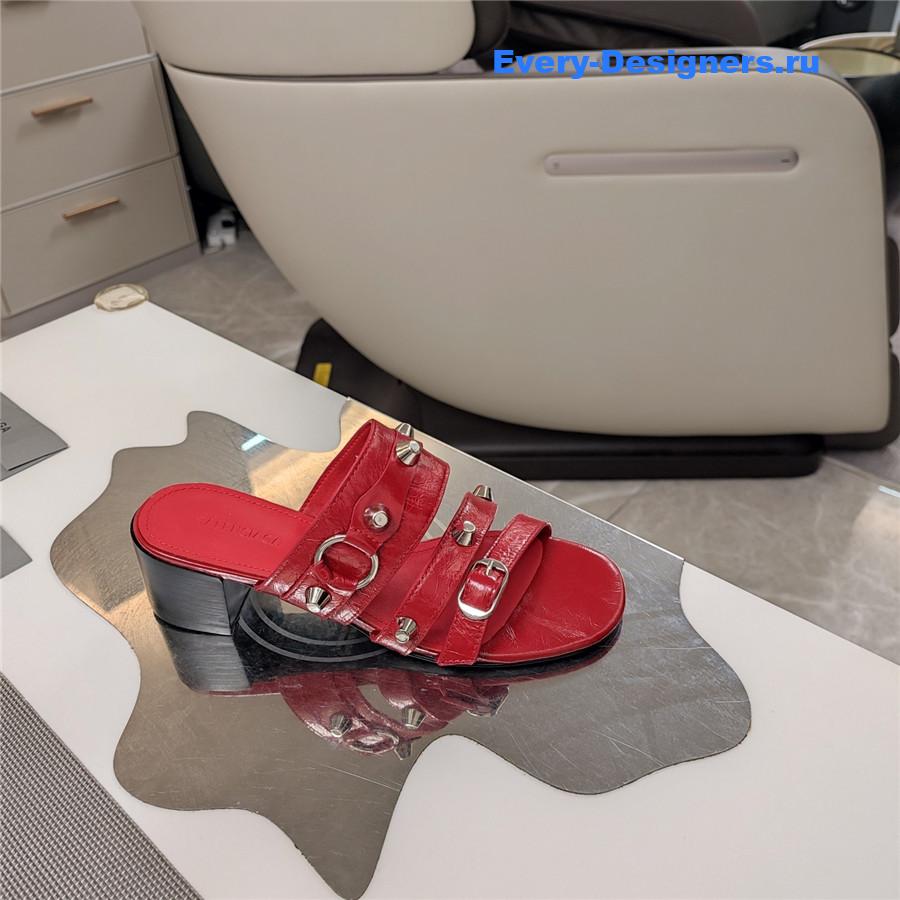 Ba1en*iaga red buckled mule heeled sandals