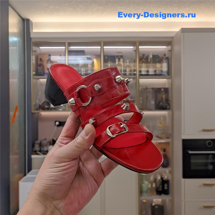 Ba1en*iaga red buckled mule heeled sandals