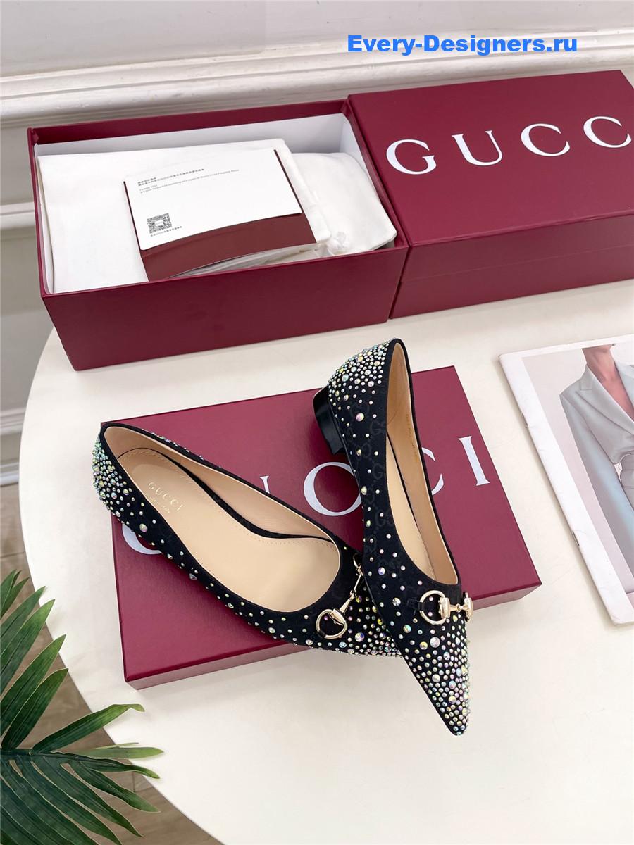 Gvc*1 horsebit pointed rhinestone slingback flats black