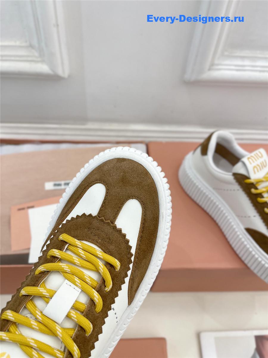 Miu Miu Brown Lace-Up Low Top Platform Sneakers