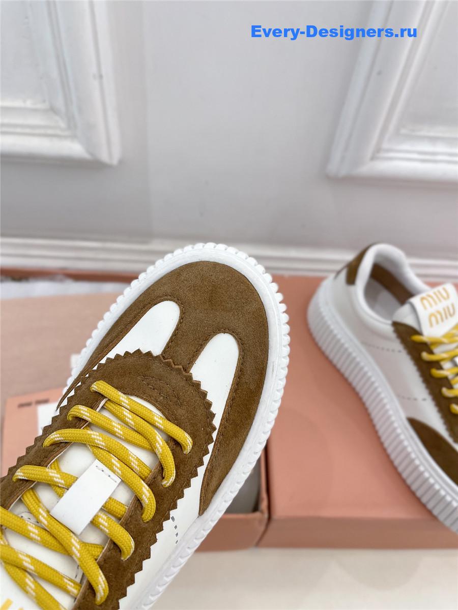 Miu Miu Brown Lace-Up Low Top Platform Sneakers