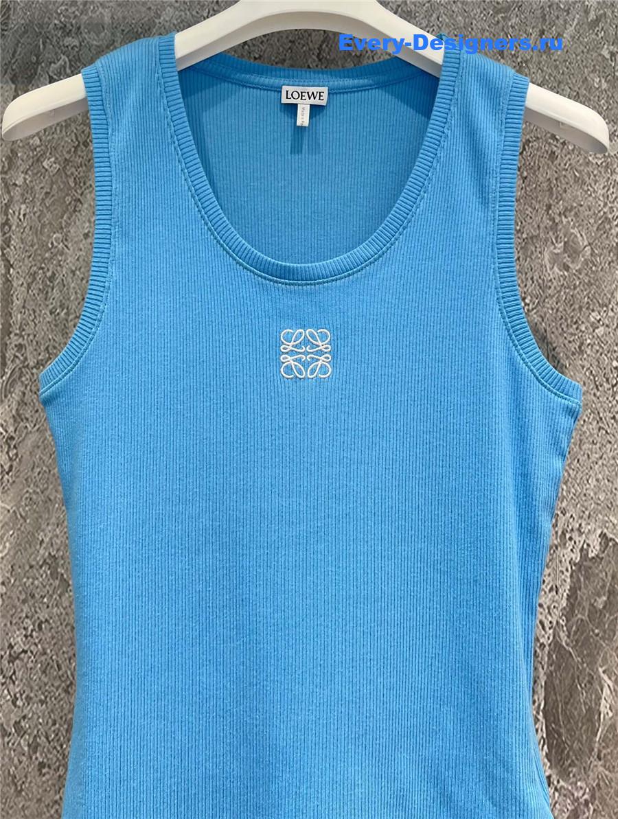 L0ew* embroidered ribbed tank top blue