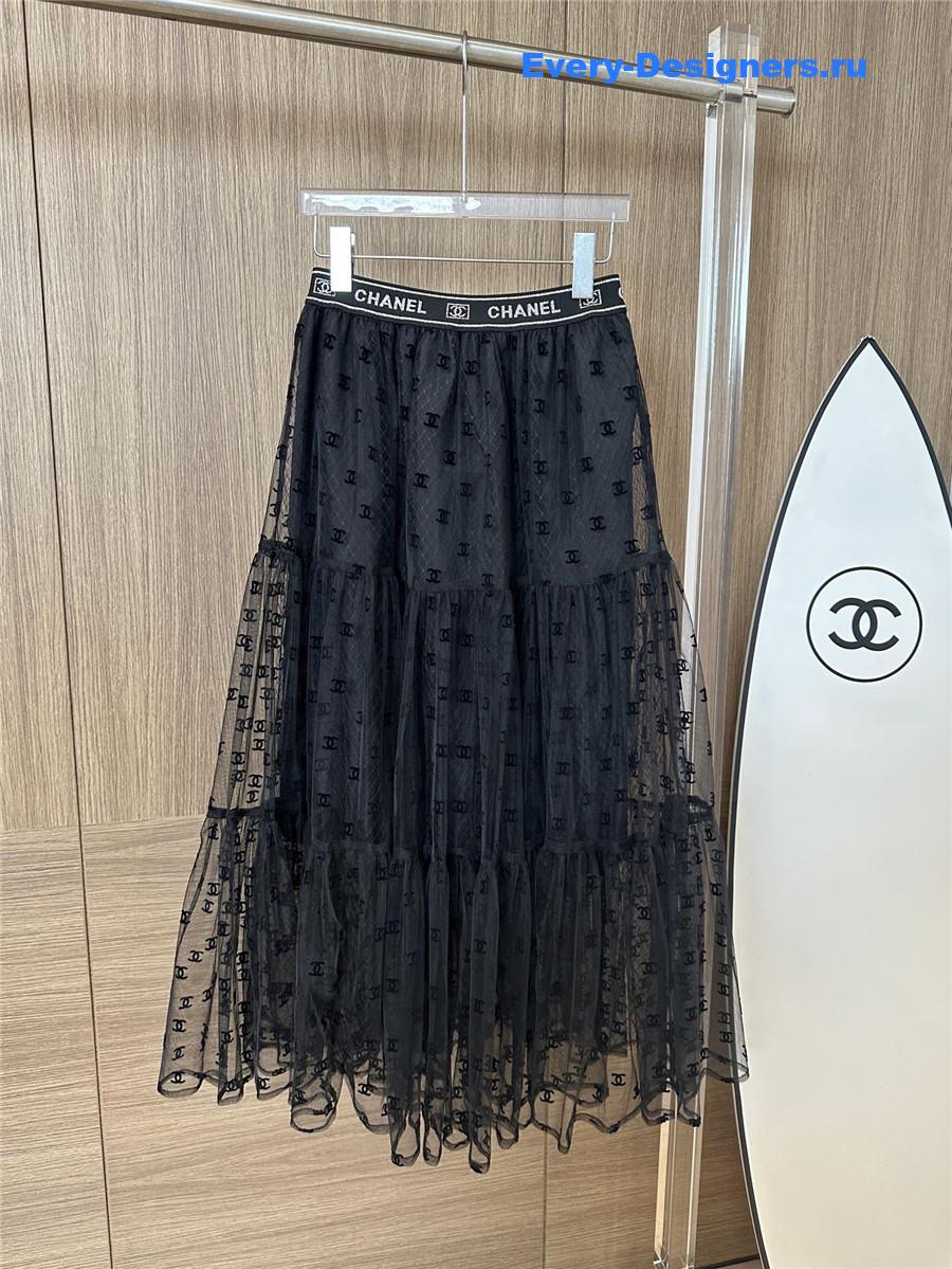 Ch**el black flocked mesh skirt
