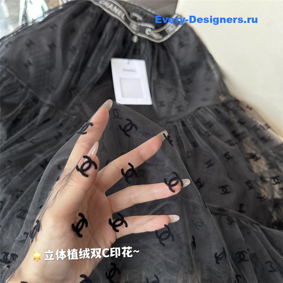 Ch**el black flocked mesh skirt