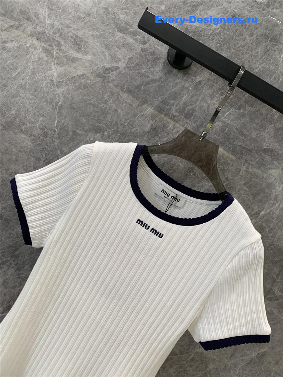 Miu Miu Embroidered Crew Neck Top