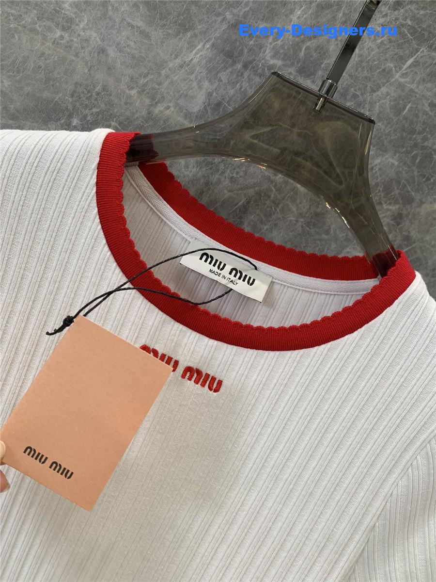 Miu Miu Red Embroidered Crew Neck Top