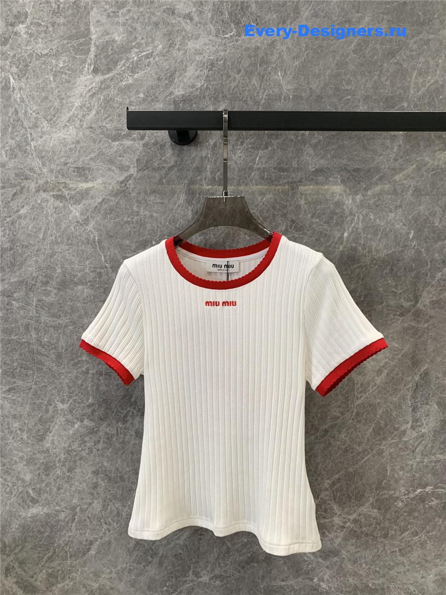 Miu Miu Red Embroidered Crew Neck Top