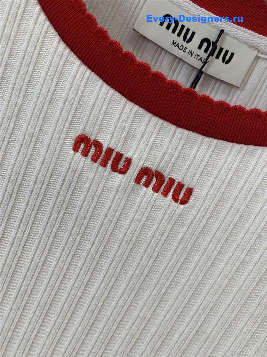 Miu Miu Red Embroidered Crew Neck Top