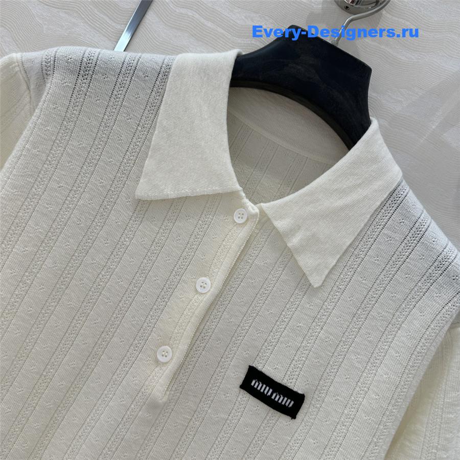 Miu Miu Polo Neck Knit Short Sleeve Sweater
