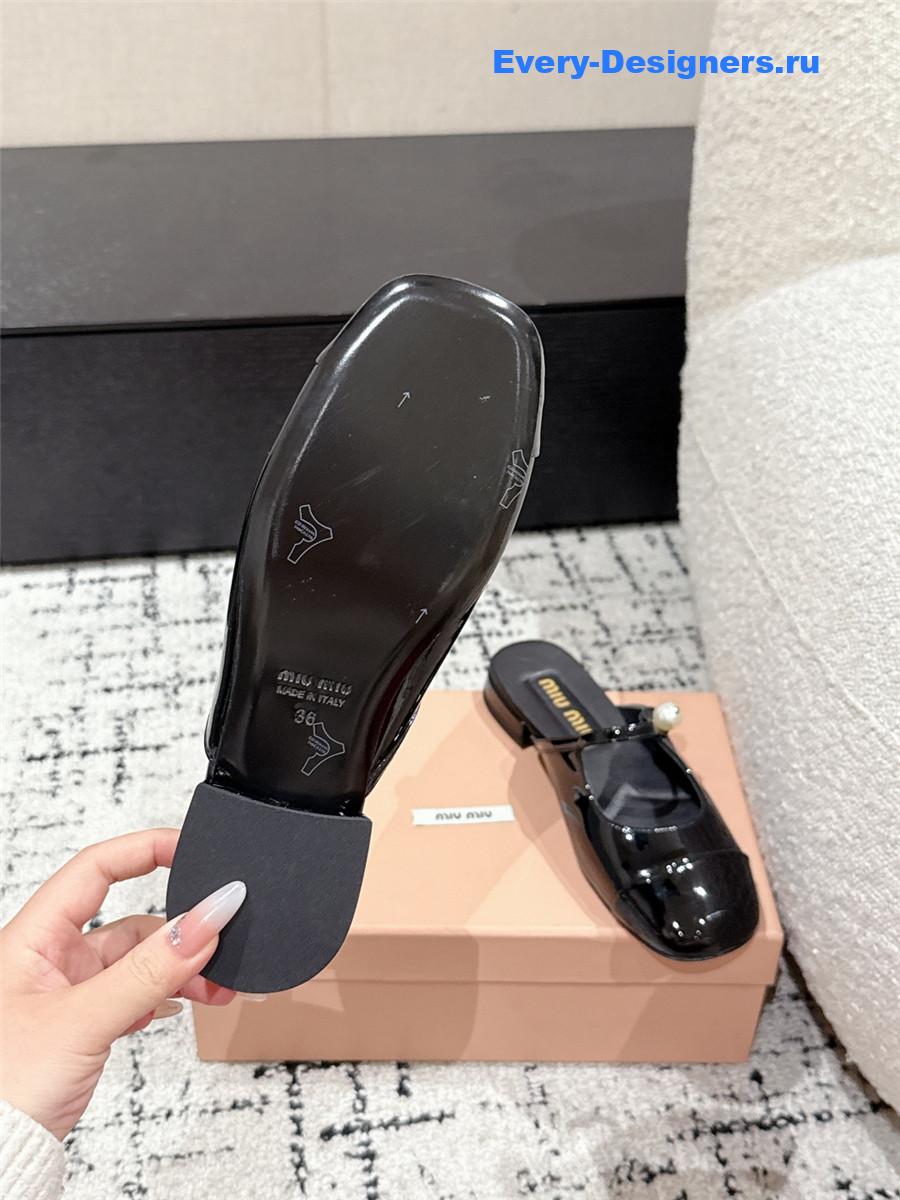Miu Miu Block Heel Mary Jane Slippers Black