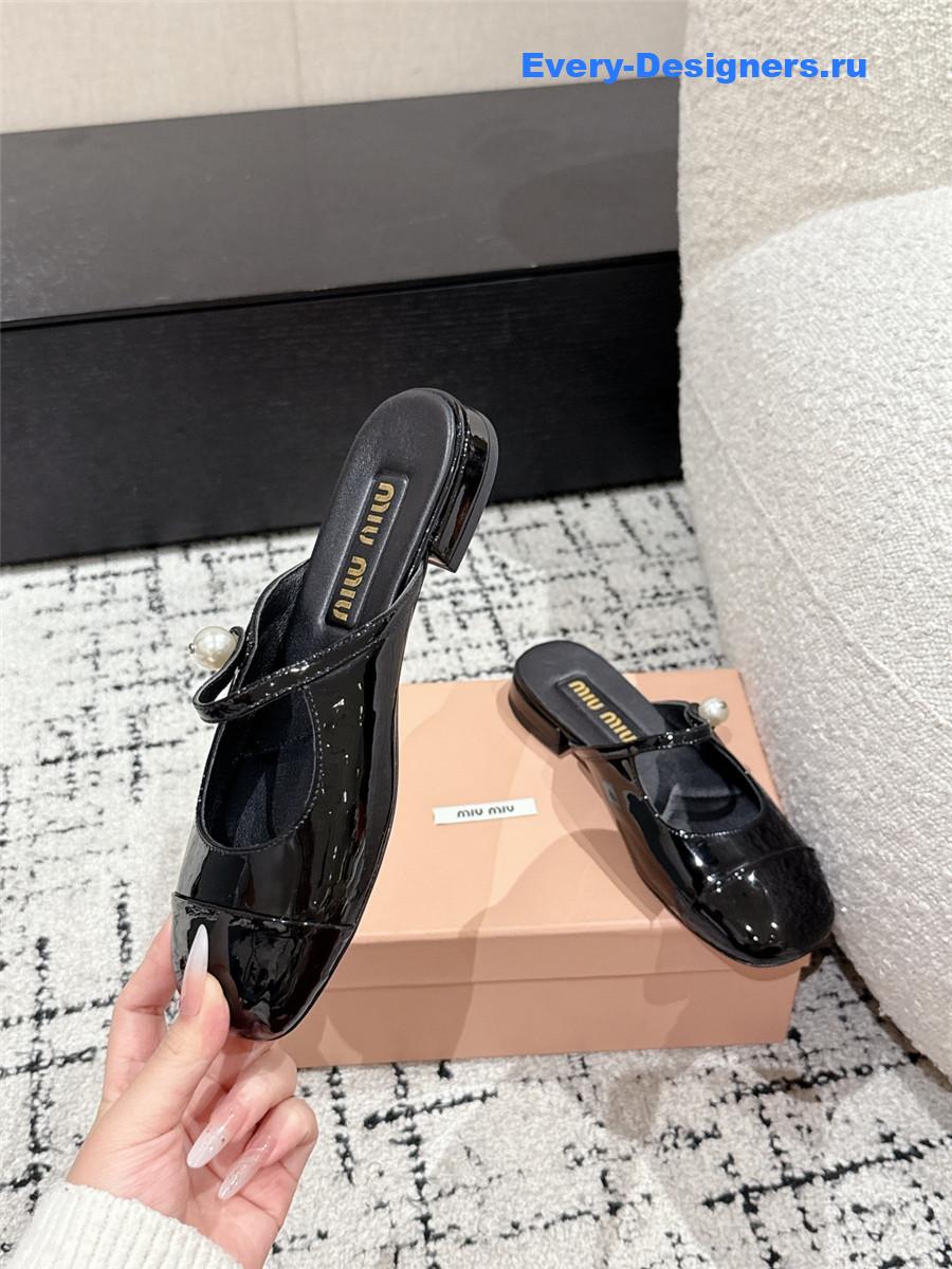 Miu Miu Block Heel Mary Jane Slippers Black