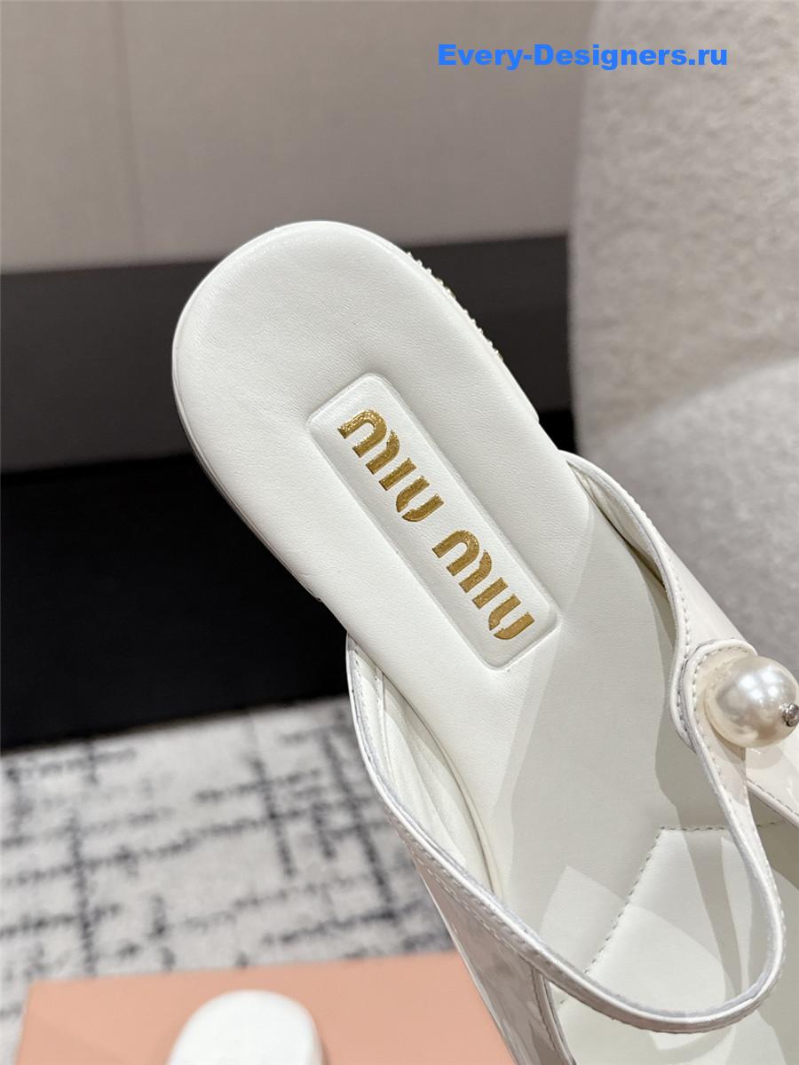 Miu Miu Block Heel Mary Jane Slippers White