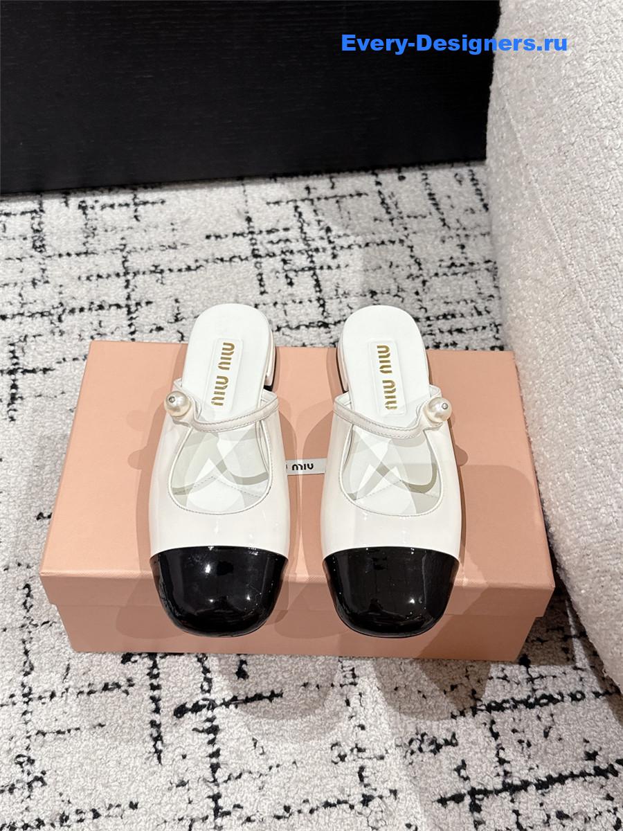 Miu Miu Block Heel Mary Jane Slippers White