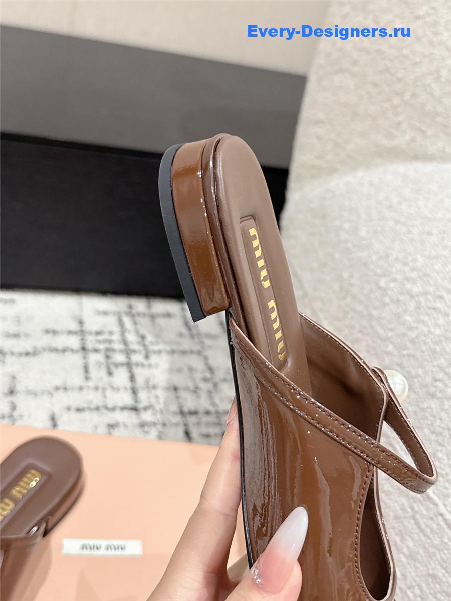 Miu Miu Pearl Block Heel Mary Jane Slippers