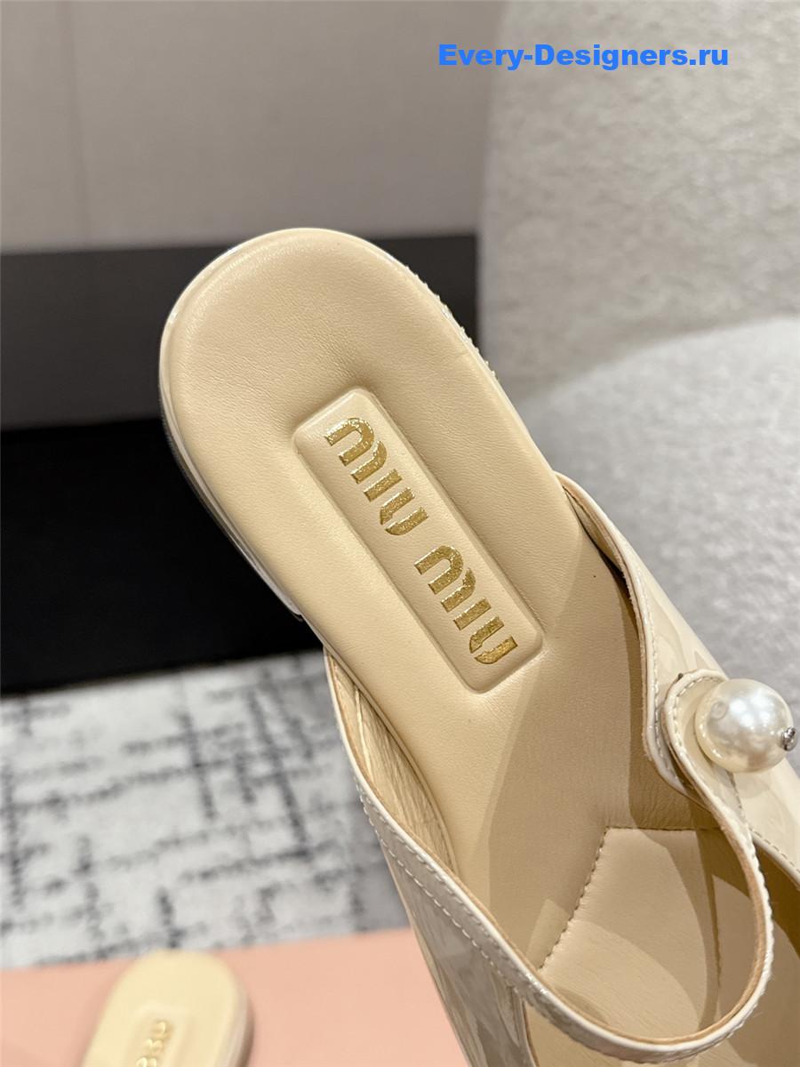 Miu Miu Block Heel Mary Jane Slippers Beige