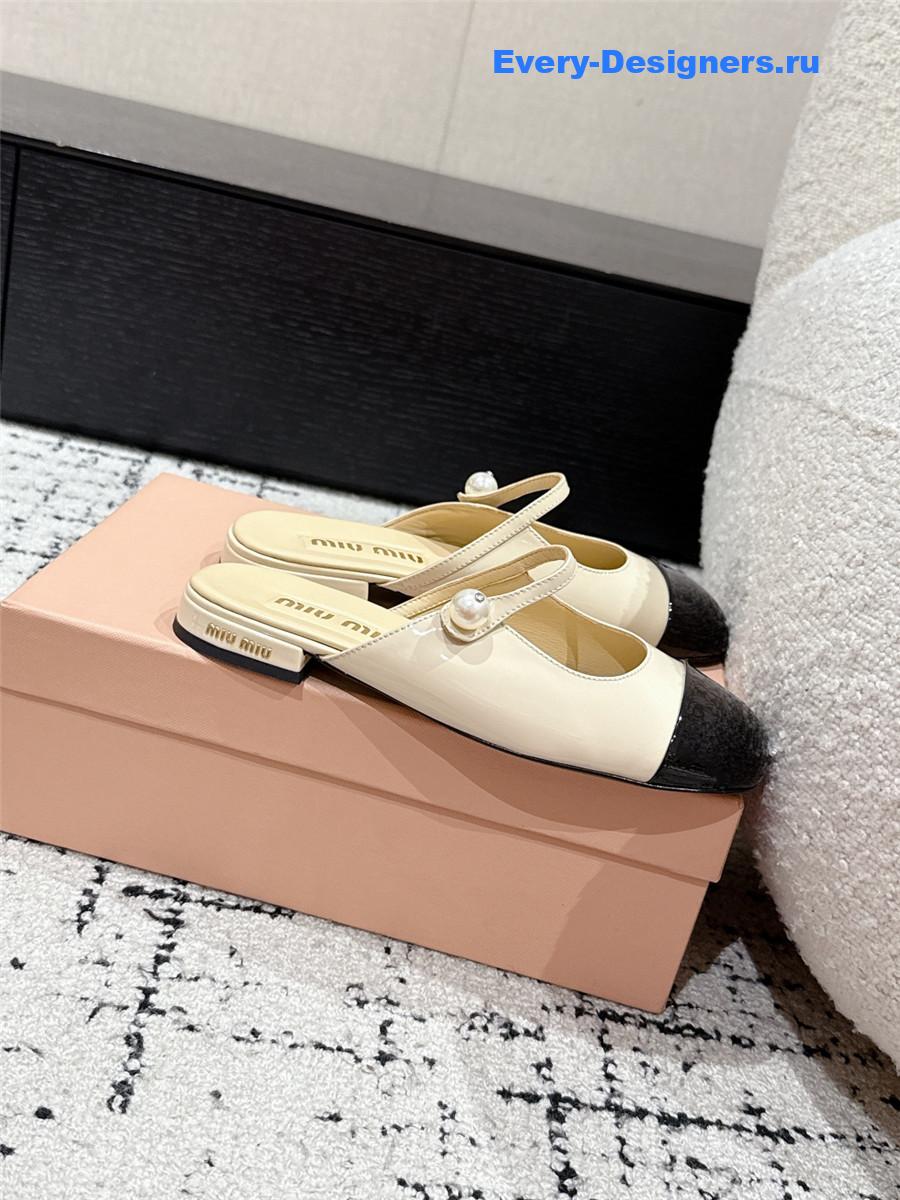 Miu Miu Block Heel Mary Jane Slippers Beige