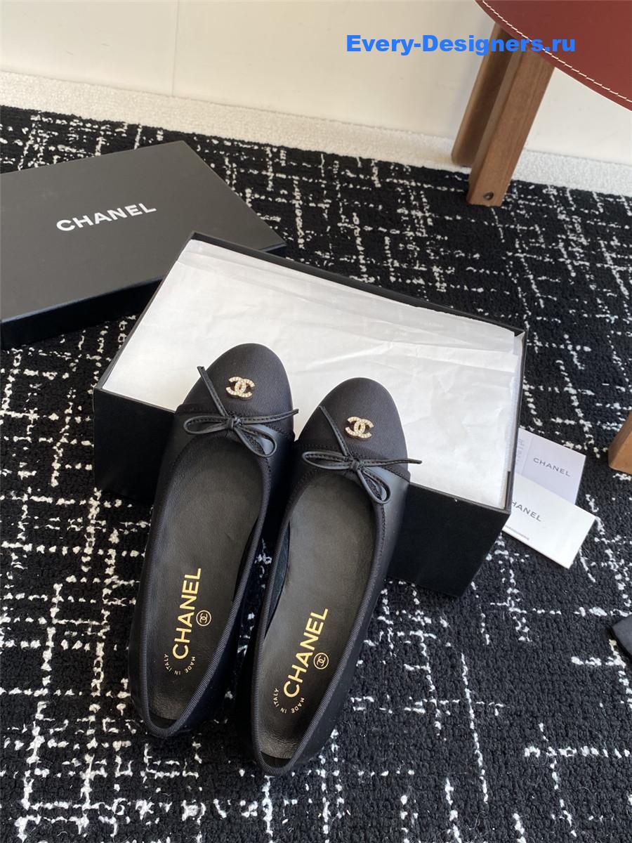 Ch**el black cc embroidered ballet flats