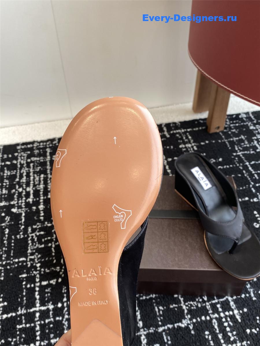 Alaia Black Satin Wedge Sandals