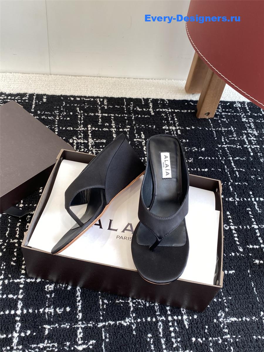 Alaia Black Satin Wedge Sandals
