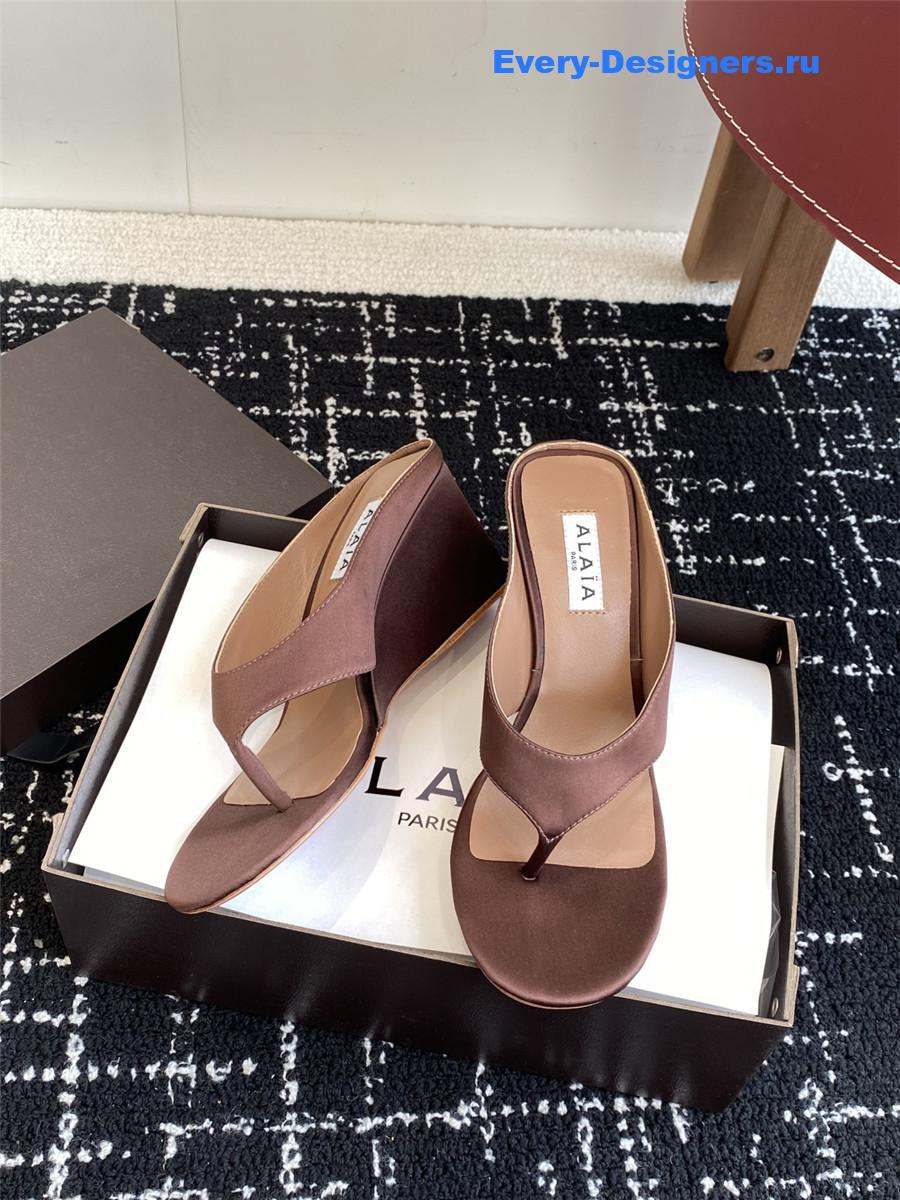 Alaia Brown Satin Wedge Sandals