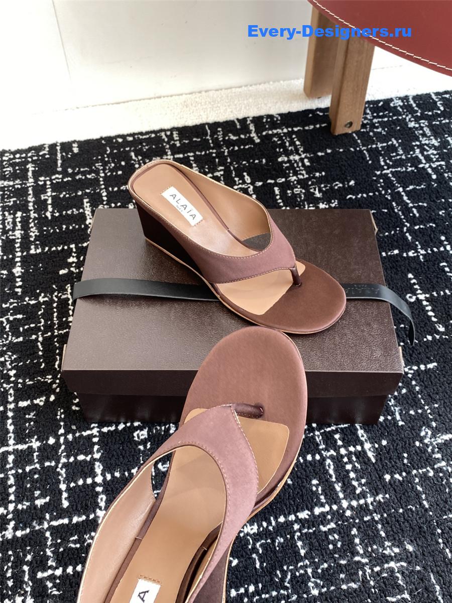Alaia Brown Satin Wedge Sandals